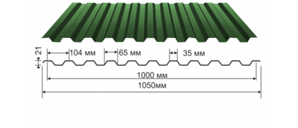 Профнастил зеленый оцинкованный  RAL 6005 С-21 купить недорого в Сергиевом Посаде